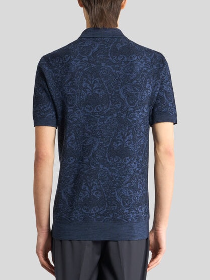 COTTON- AND WOOL-BLEND JACQUARD POLO