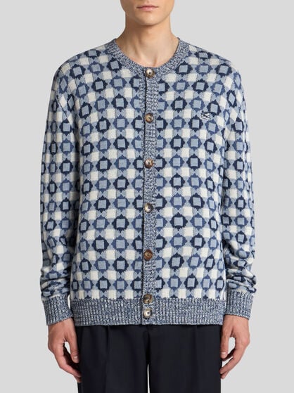 COTTON- AND WOOL-BLEND CARDIGAN