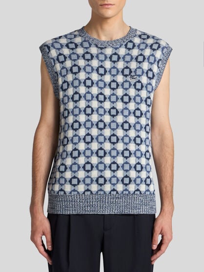 KNIT COTTON-BLEND JACQUARD WAISTCOAT