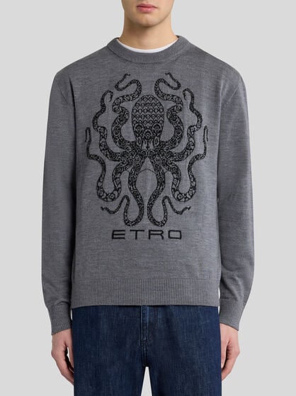 WOOL JUMPER WITH OCTOPUS AND LOGO