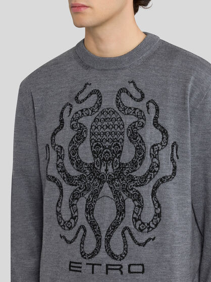 WOOL JUMPER WITH OCTOPUS AND LOGO