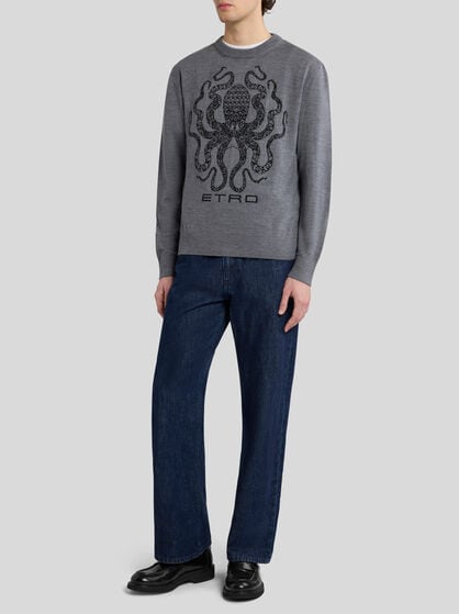 WOOL JUMPER WITH OCTOPUS AND LOGO