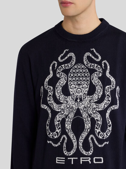 WOOL JUMPER WITH OCTOPUS AND LOGO