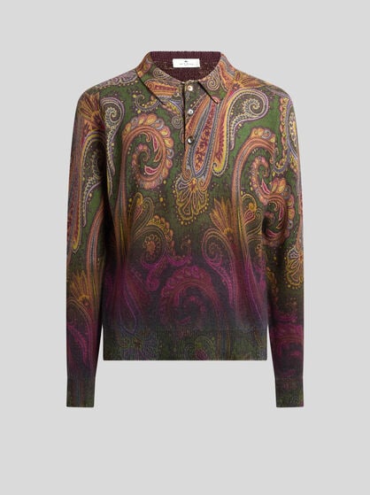 LONG-SLEEVED WOOL POLO SHIRT WITH DEGRAD&Eacute; PAISLEY MOTIF