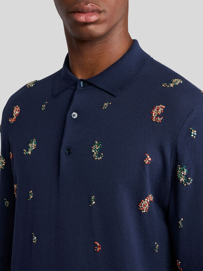 POLO SHIRT WITH CRYSTAL-DETAILED MINI PAISLEY