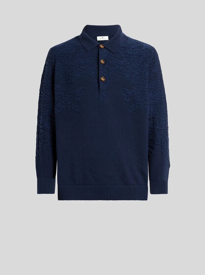 POLO-STYLE SWEATER IN COTTON AND WOOL WITH PAISLEY MOTIF