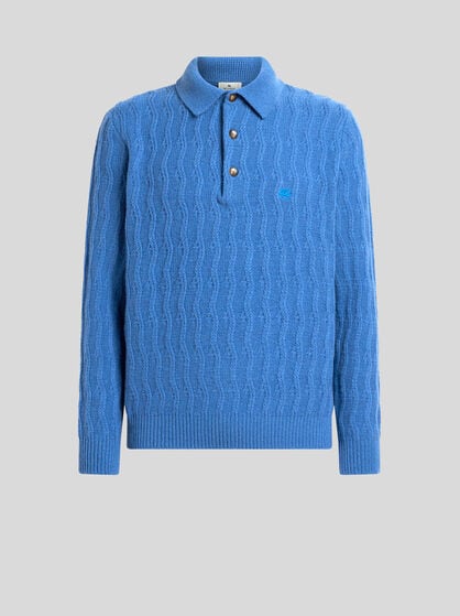 POLO-STYLE SWEATER IN CASHMERE WITH WAVY MOTIF