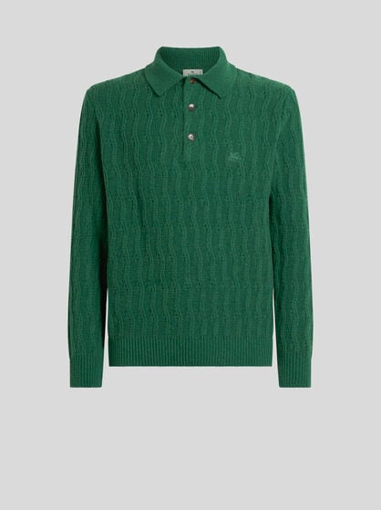 POLO-STYLE SWEATER IN CASHMERE WITH WAVY MOTIF