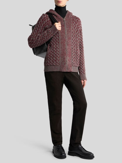 KNIT WOOL HOODED SWEATSHIRT