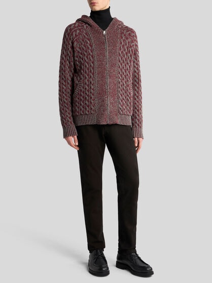 KNIT WOOL HOODED SWEATSHIRT