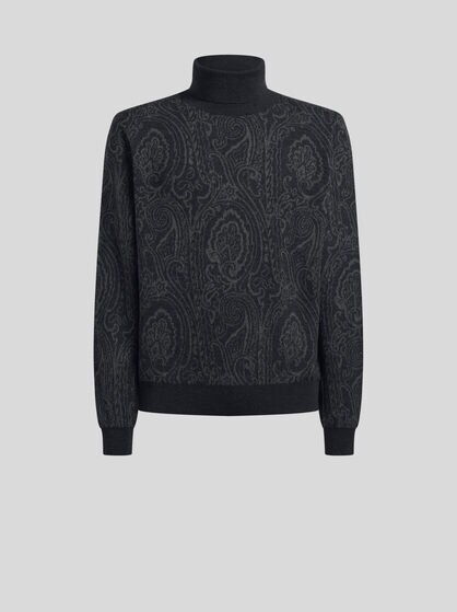 JERSEY JACQUARD DE MEZCLA DE LANA CON CUELLO ALTO Y MOTIVO ARNICA