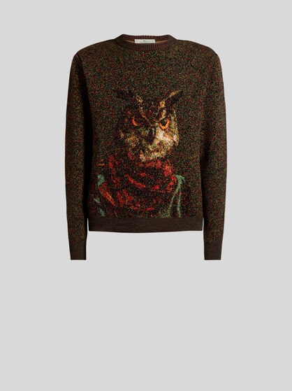 PIXEL-EFFECT JACQUARD SWEATER WITH OWL MOTIF