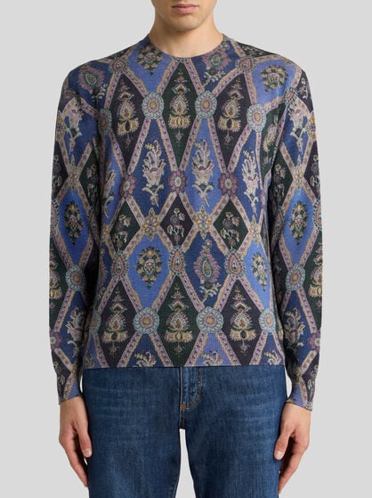 WOOL JACQUARD SWEATER WITH DIAMOND MOTIF