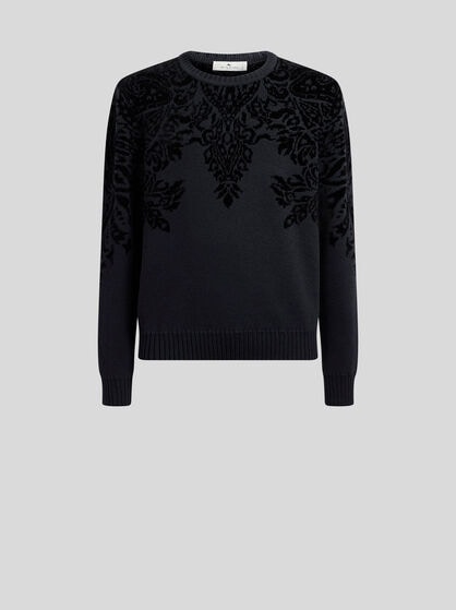 WOOL-BLEND JACQUARD SWEATER WITH CHENILLE MOTIF