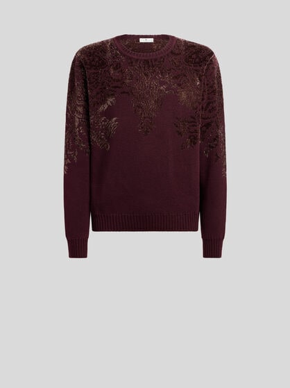 WOOL-BLEND JACQUARD SWEATER WITH CHENILLE MOTIF