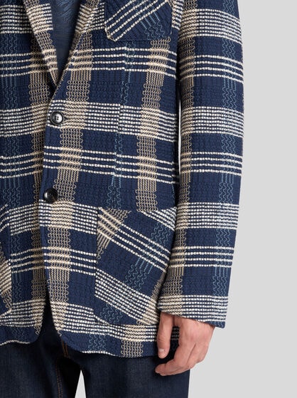 KNIT BLAZER WITH IRREGULAR CHECK MOTIF