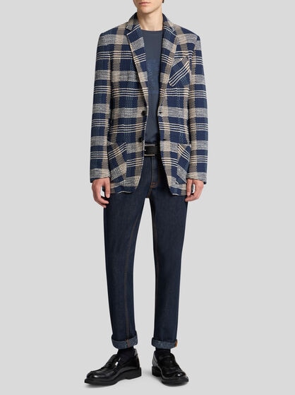 KNIT BLAZER WITH IRREGULAR CHECK MOTIF