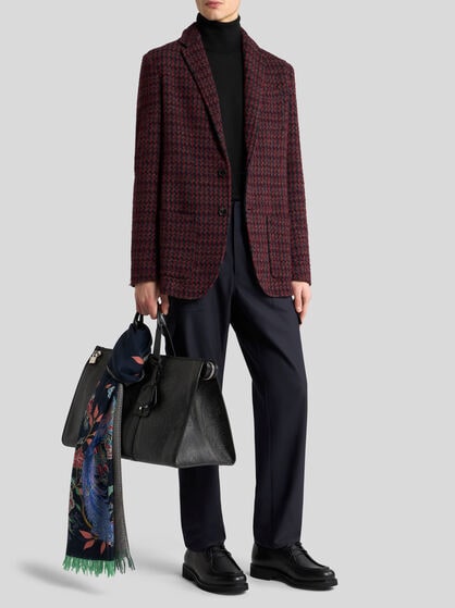 WOOL- AND COTTON-BLEND JACQUARD BLAZER