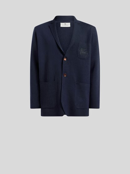 SINGLE-BREASTED WOOL JACKET WITH EMBROIDERED LOGO