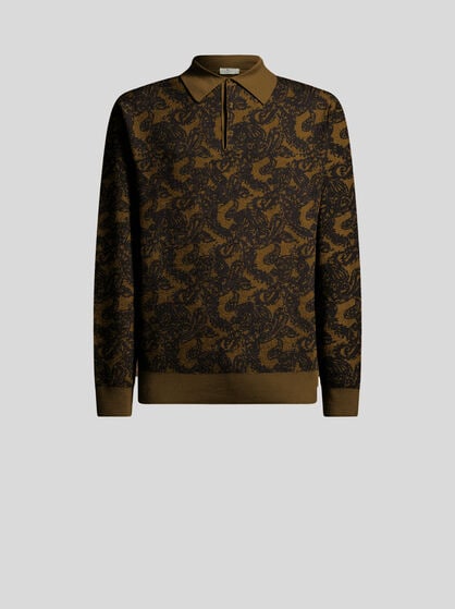 LONG-SLEEVED POLO SHIRT IN WOOL-BLEND JACQUARD PIQU&Eacute; WITH PAISLEYS