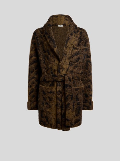 MOHAIR-BLEND JACQUARD PIQUE CARDIGAN WITH BELT AND ANIMAL MOTIF