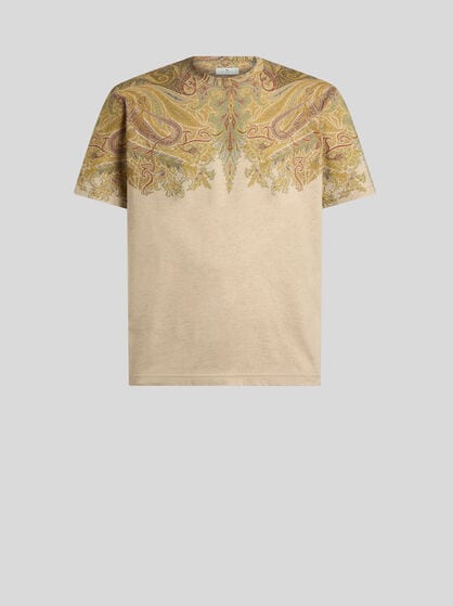 COTTON JERSEY T-SHIRT WITH PLACED PAISLEY POCHETTE PRINT