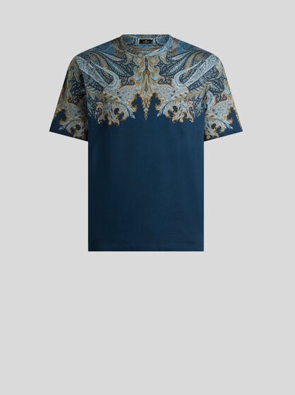 COTTON JERSEY T-SHIRT WITH PLACED PAISLEY POCHETTE PRINT