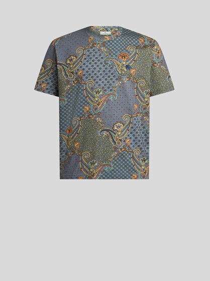 COTTON JERSEY T-SHIRT WITH PAISLEY AND TIE MOTIF