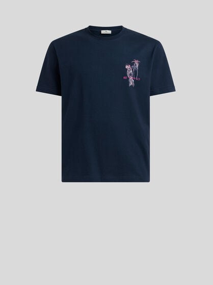 COTTON JERSEY T-SHIRT WITH PARROT EMBROIDERY