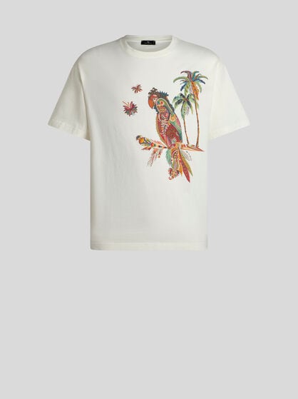 T-SHIRT EN PIQU&Eacute; DE COTON &Agrave; IMPRIM&Eacute; PERROQUET