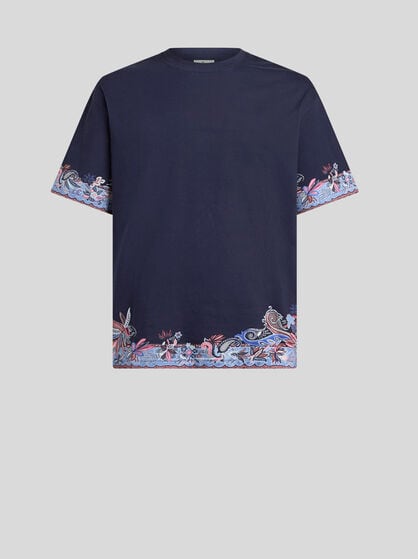 COTTON JERSEY T-SHIRT WITH PLACED PAISLEY PRINT