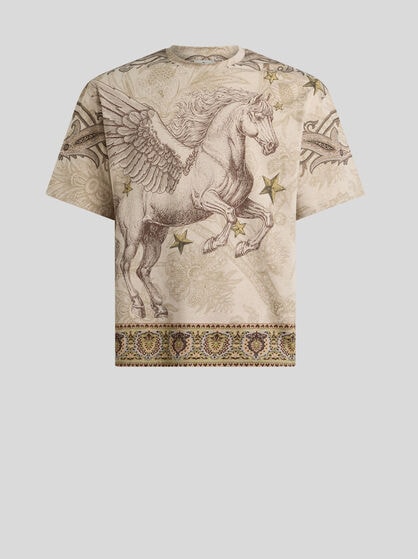 T-SHIRT AUS BAUMWOLLJERSEY MIT PLATZIERTEM PEGASO-PRINT