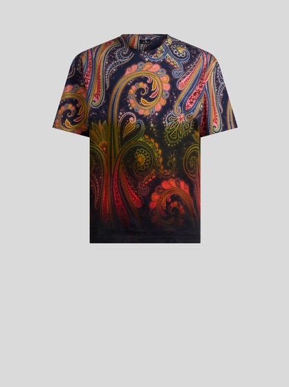 COTTON JERSEY T-SHIRT WITH DEGRAD&Eacute; PAISLEY MOTIF