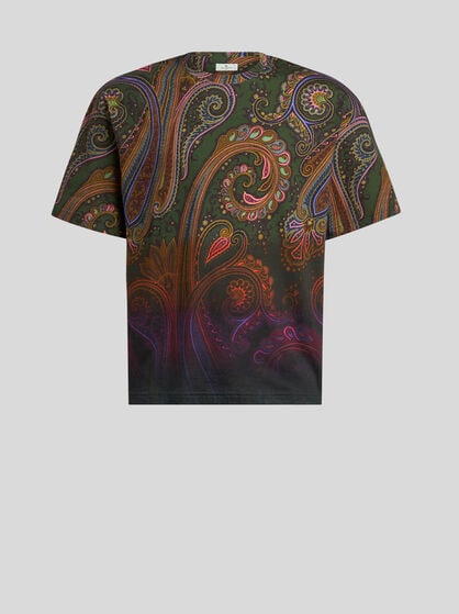 COTTON JERSEY T-SHIRT WITH DEGRAD&Eacute; PAISLEY MOTIF