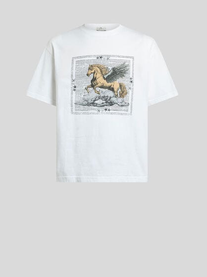 COTTON JERSEY T-SHIRT WITH PLACED PEGASO PRINT