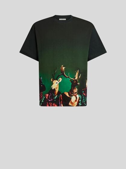 COTTON JERSEY T-SHIRT WITH PLACED ANIMAL PRINT