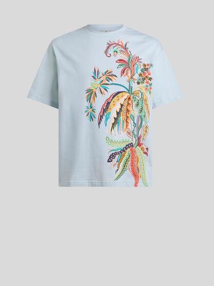 COTTON JERSEY T-SHIRT WITH PALM TREE EMBROIDERY