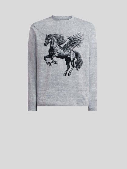 COTTON SWEATER WITH PLACED PEGASO PRINT