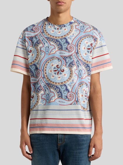 COTTON PAISLEY T-SHIRT WITH STRIPES
