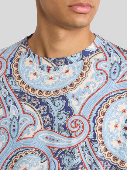 COTTON PAISLEY T-SHIRT WITH STRIPES