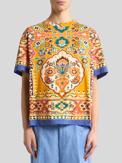 COTTON AND LINEN T-SHIRT WITH PRINT