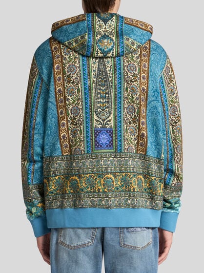 MULTI-PATTERNED HOODED SWEATSHIRT