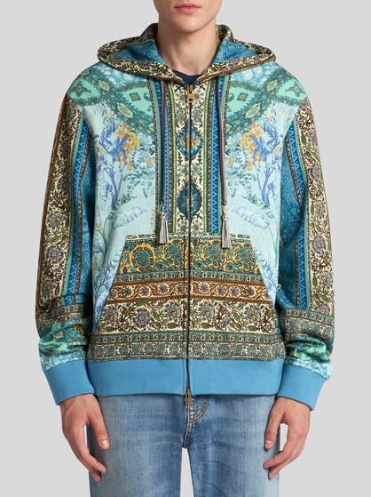 MULTI-PATTERNED HOODED SWEATSHIRT