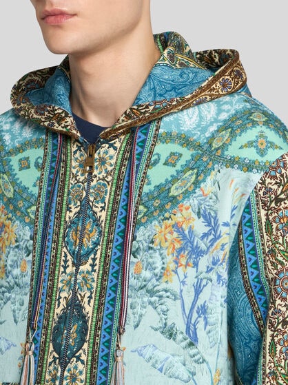 MULTI-PATTERNED HOODED SWEATSHIRT