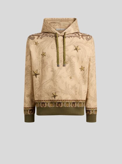 COTTON-BLEND HOODED SWEATSHIRT WITH PLACED PEGASO PRINT