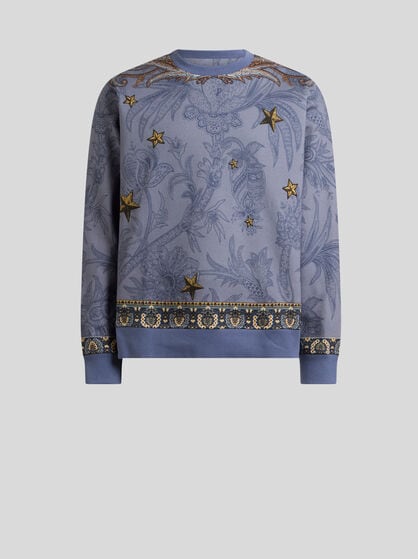COTTON-BLEND SWEATSHIRT WITH PLACED PEGASO PRINT