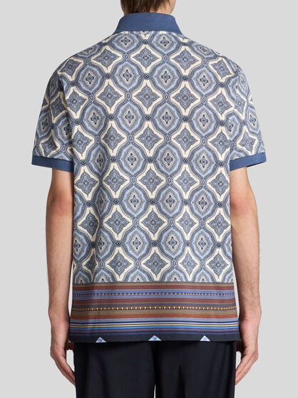GEOMETRIC-PATTERNED COTTON POLO SHIRT