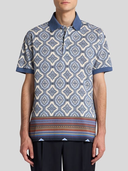 GEOMETRIC-PATTERNED COTTON POLO SHIRT