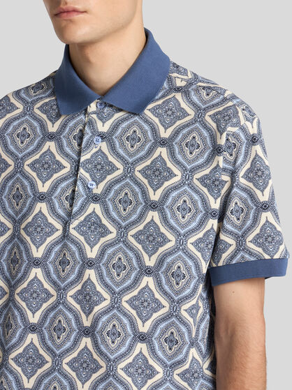GEOMETRIC-PATTERNED COTTON POLO SHIRT