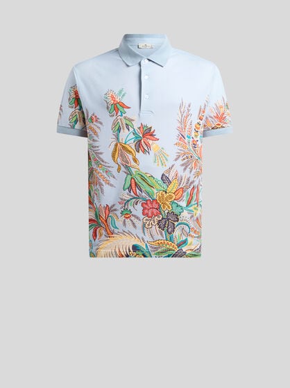 COTTON PIQUE POLO SHIRT WITH FLORAL MOTIF